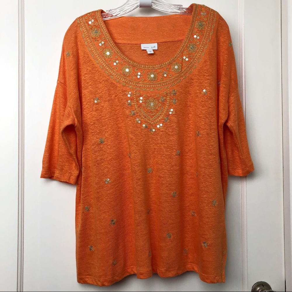 J Jill Love Linen Orange Embellished Blouse